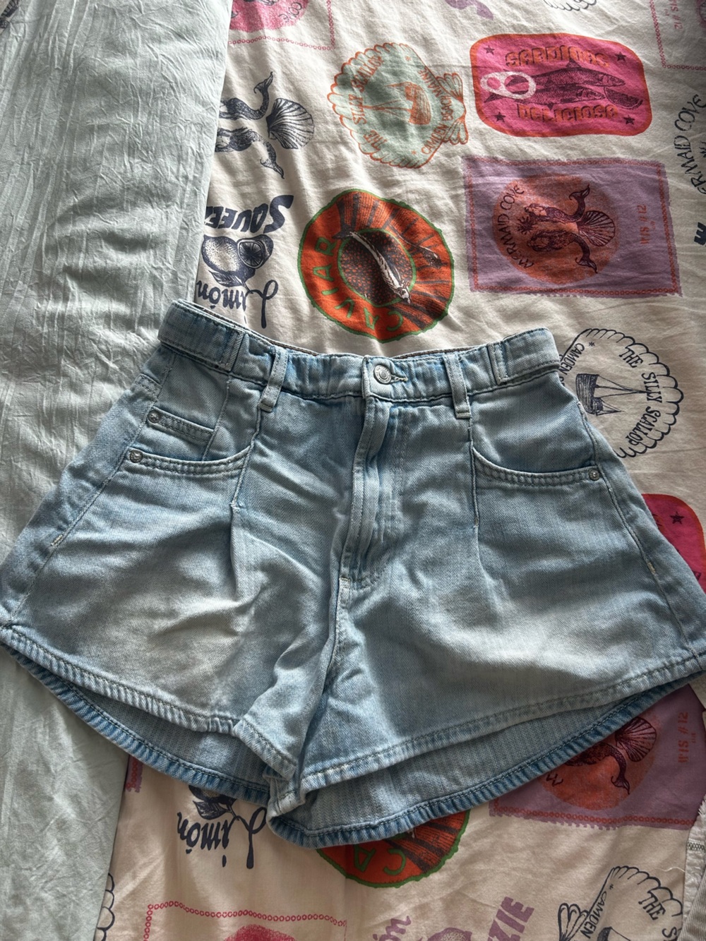 We The Free Light Blue High-Rise Denim Shorts